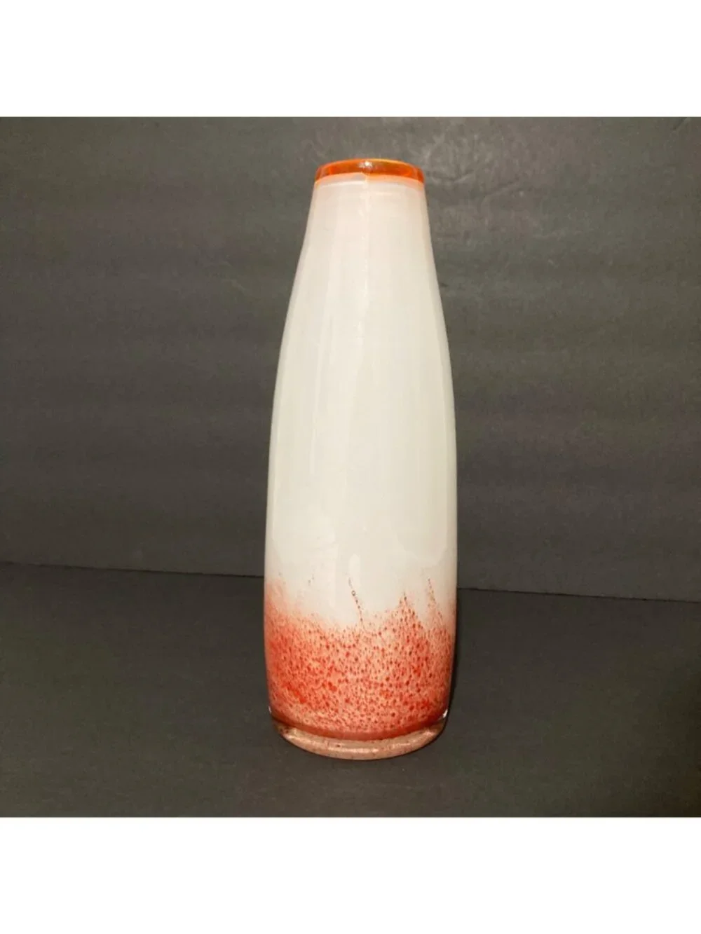 Handblown Glass Vase With Orange & White Gradient Design Tapered Shape 10
